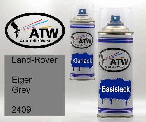 Land-Rover, Eiger Grey, 2409: 400ml Sprühdose + 400ml Klarlack - Set, von ATW Autoteile West.